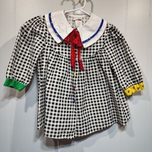 Vintage Kalula Kids‎ Gingham Dress 3T Color Block Cuffs Floral Tie Cottagecore